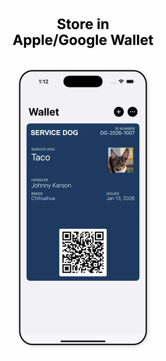 Store your service dog ID in Apple Wallet or Google Wallet